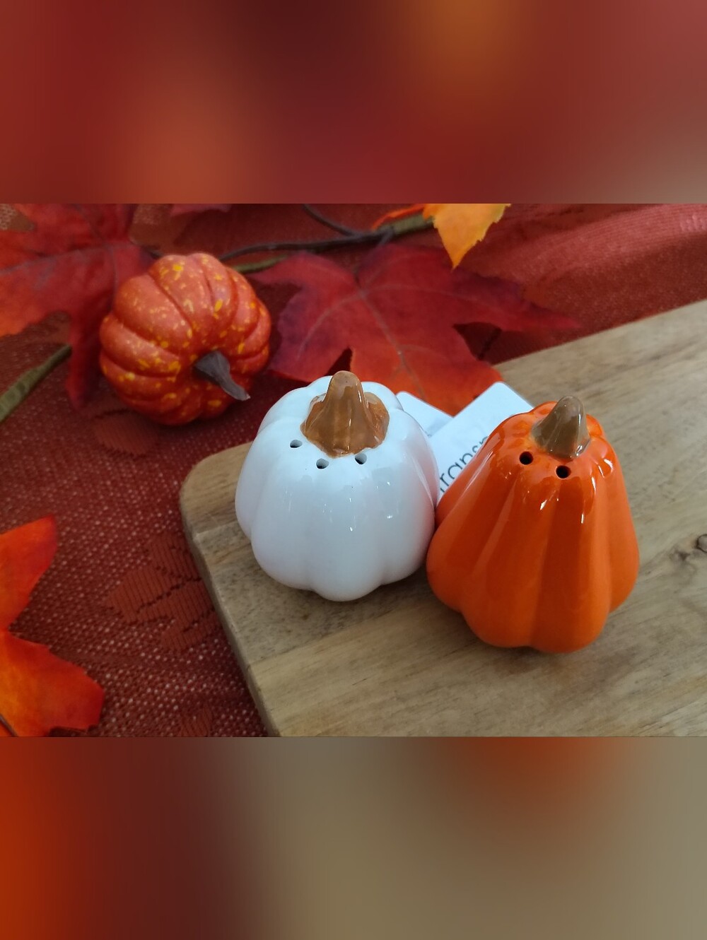 Ceramic Pumpkin Salt & Pepper Shakers - White & Orange